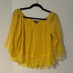 Zara Vibrant Yellow Blouse with Lace Trim